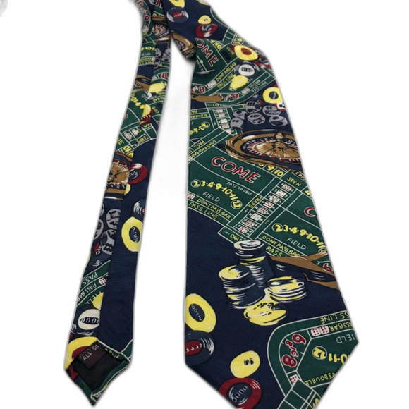 Vintage 1990s Sabatini Men's All Handmade Silk Neck Tie Casino Poker Gambling - Picture 1 of 7